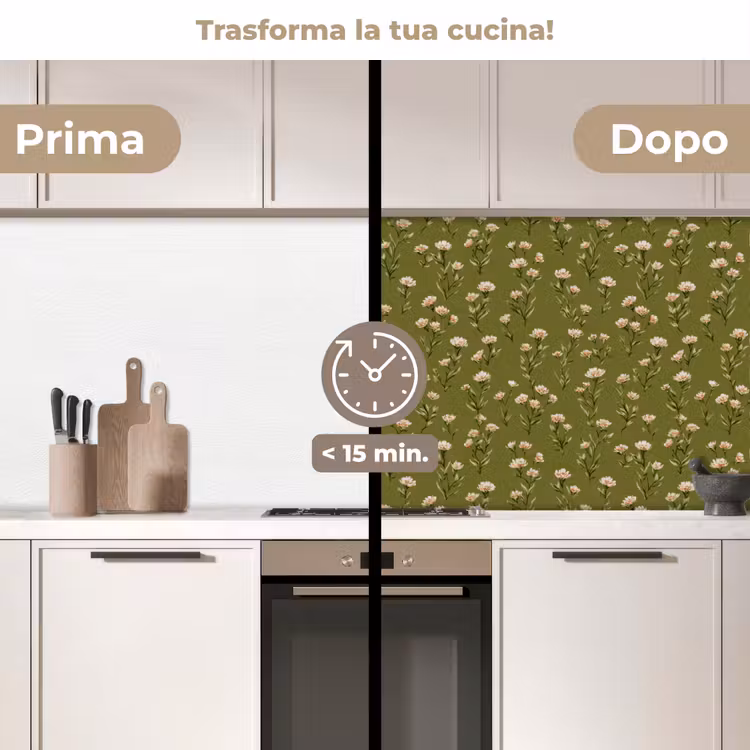 Schienale cucina - Rustico - Fiori - Verde — 3
