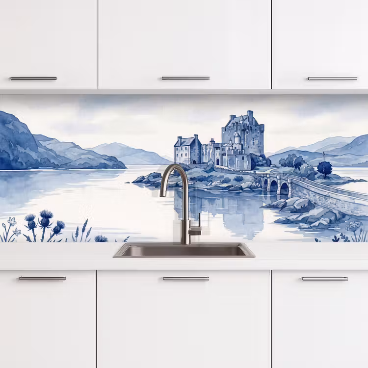 Schienale cucina - Scozia - Castello - Blu - Acquerello — 4