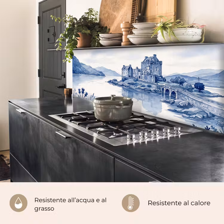 Schienale cucina - Scozia - Castello - Blu - Acquerello — 5