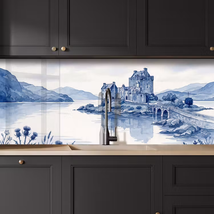 Schienale cucina - Scozia - Castello - Blu - Acquerello — 6