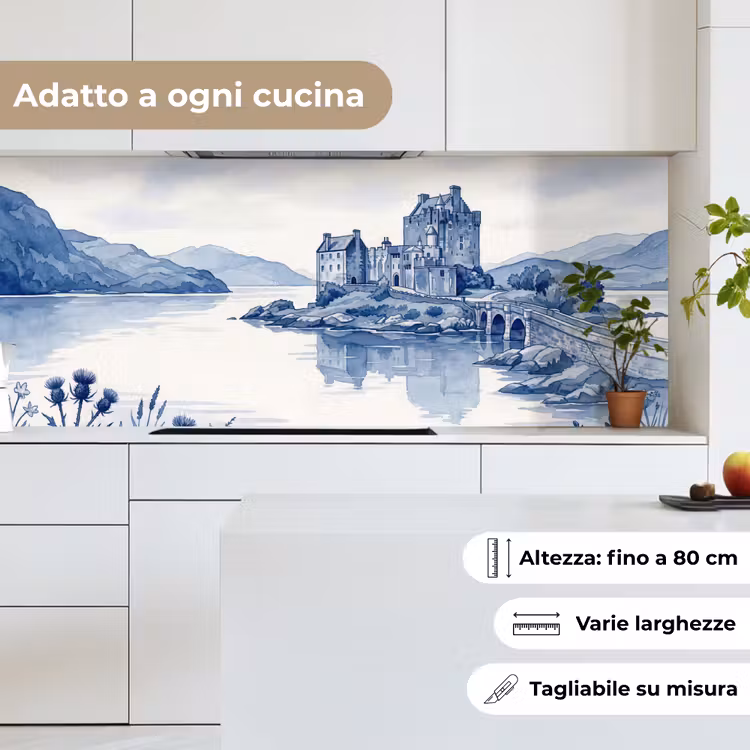 Schienale cucina - Scozia - Castello - Blu - Acquerello — 7