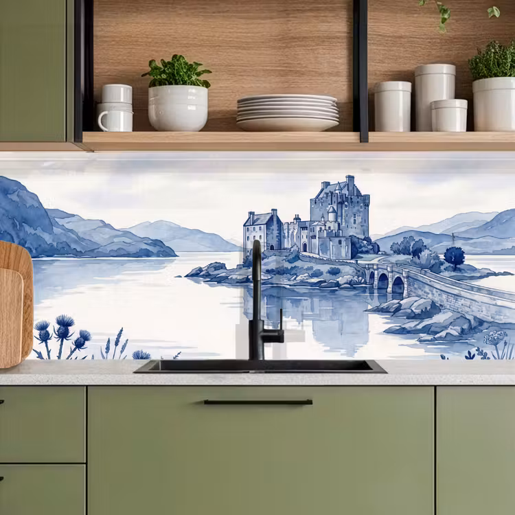 Schienale cucina - Scozia - Castello - Blu - Acquerello — 8