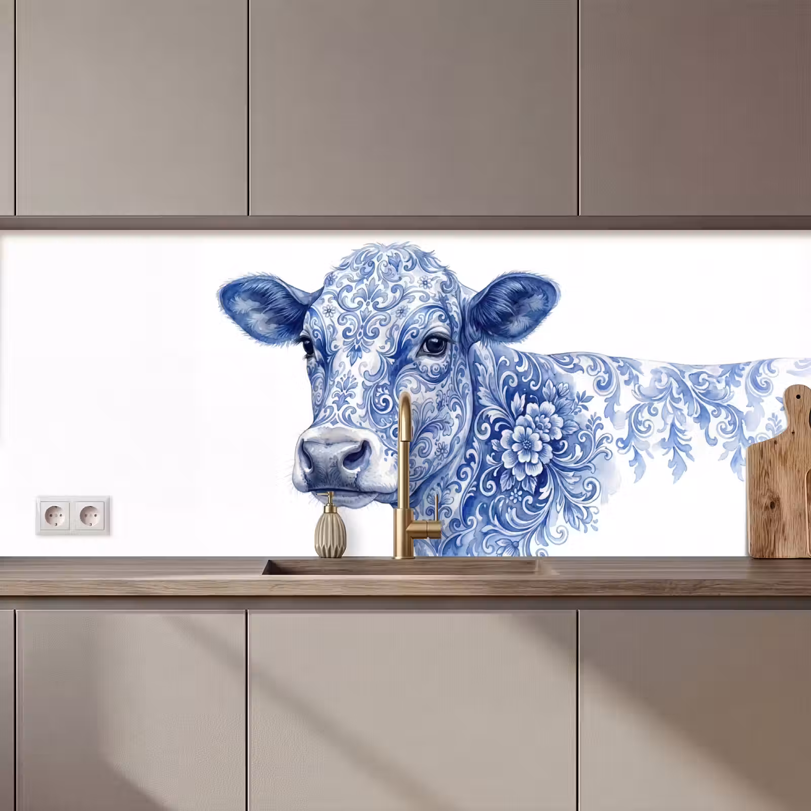 Schienale cucina - Illustrazione - Mucca - Blu — 1