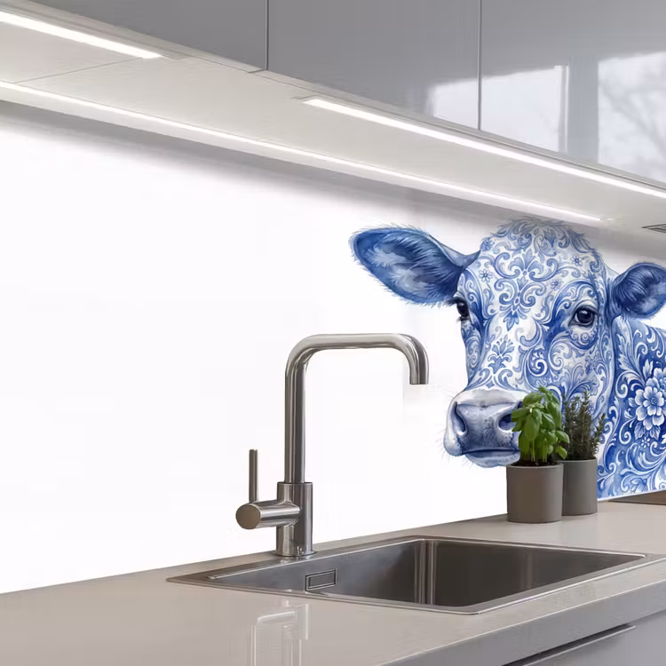 Schienale cucina - Illustrazione - Mucca - Blu — 2