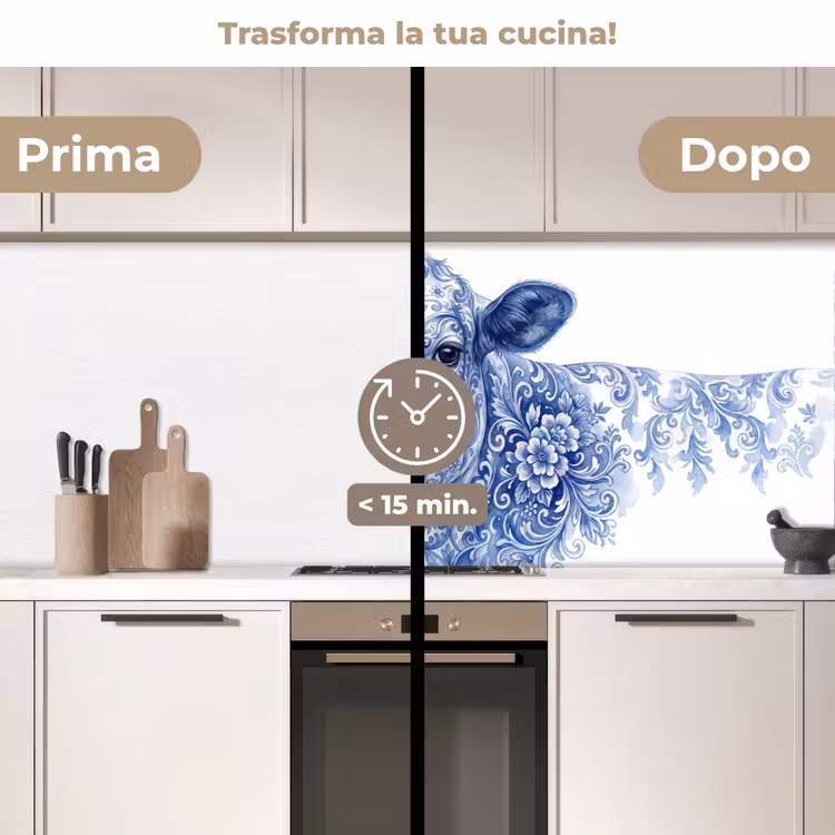 Schienale cucina - Illustrazione - Mucca - Blu — 3