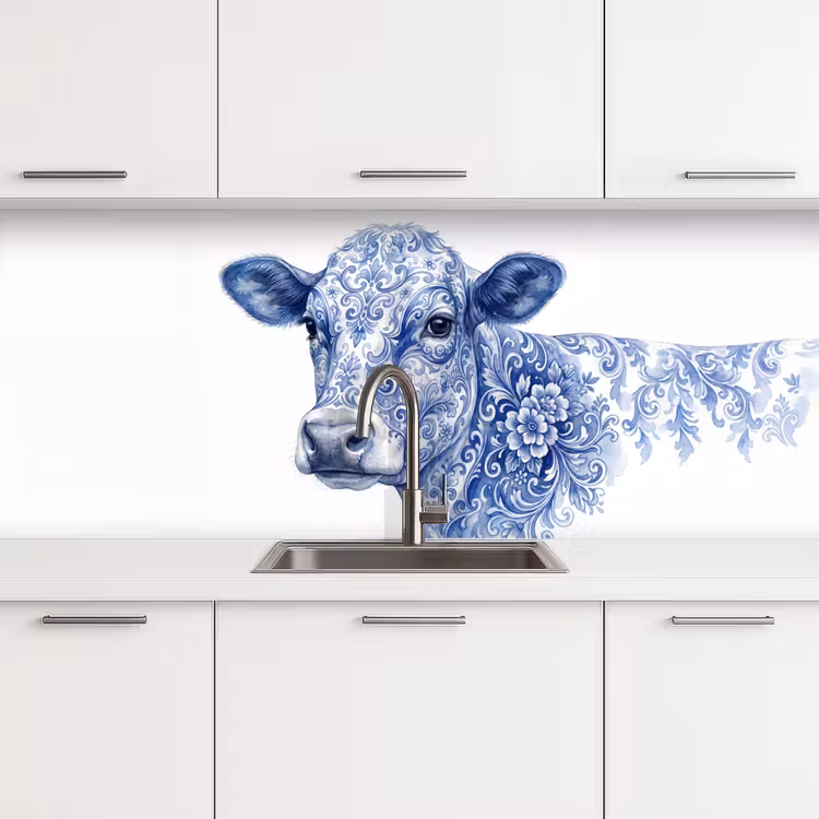 Schienale cucina - Illustrazione - Mucca - Blu — 4