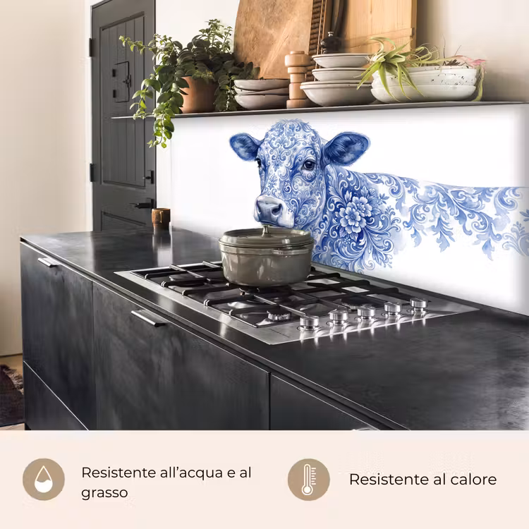 Schienale cucina - Illustrazione - Mucca - Blu — 5