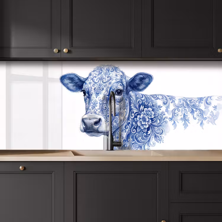 Schienale cucina - Illustrazione - Mucca - Blu — 6