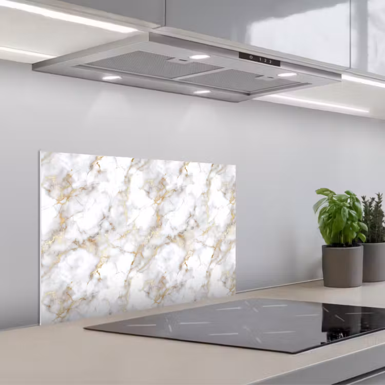 Paraschizzi cucina - Venature dorate - Marmo - Bianco — 1