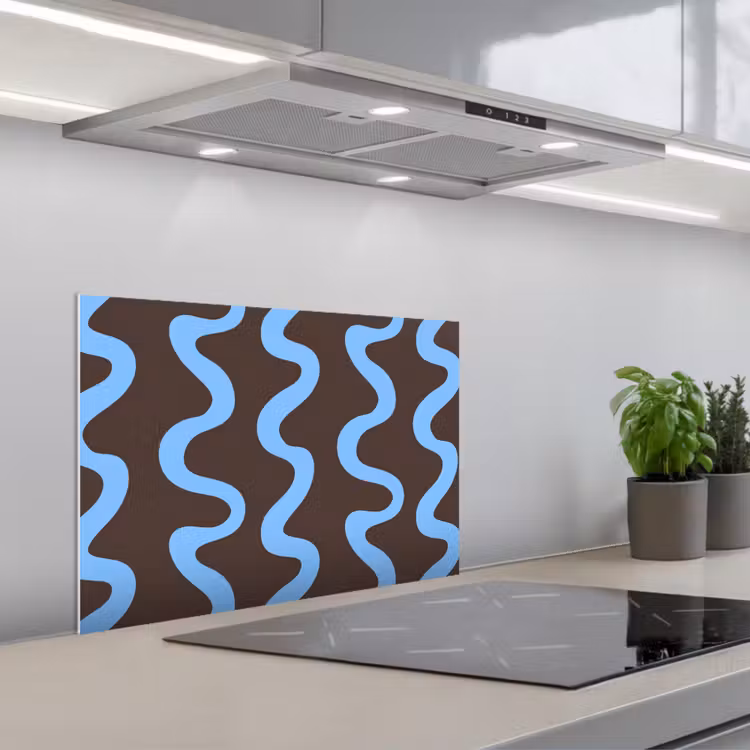 Paraschizzi cucina - Linee sinuose - Blu - Marrone - Minimalista — 1