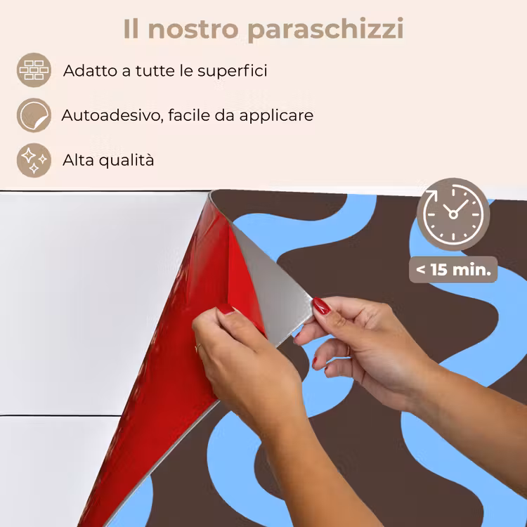 Paraschizzi cucina - Linee sinuose - Blu - Marrone - Minimalista — 4