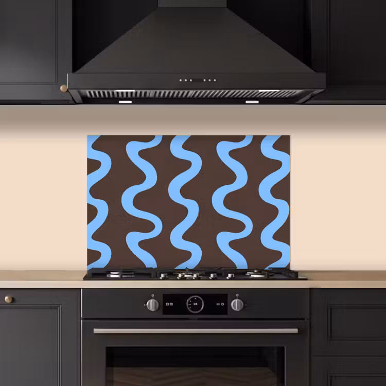 Paraschizzi cucina - Linee sinuose - Blu - Marrone - Minimalista — 5