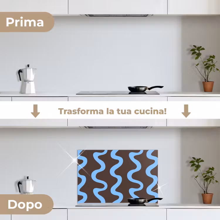Paraschizzi cucina - Linee sinuose - Blu - Marrone - Minimalista — 7