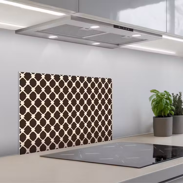 Paraschizzi cucina - Marrone - Motivo a scacchi - Geometrico — 1