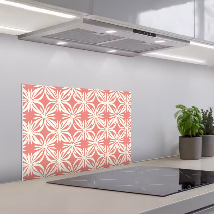 Paraschizzi cucina - Rosa - Motivo floreale - Bianco - Moderno — 1