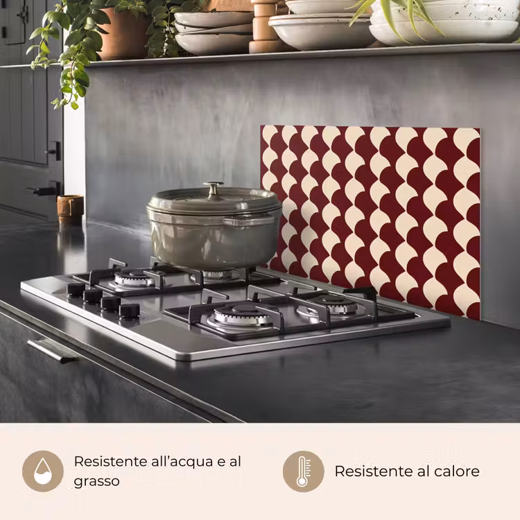 Paraschizzi cucina - Rosso - Disegno di piastrelle - Crema — 2