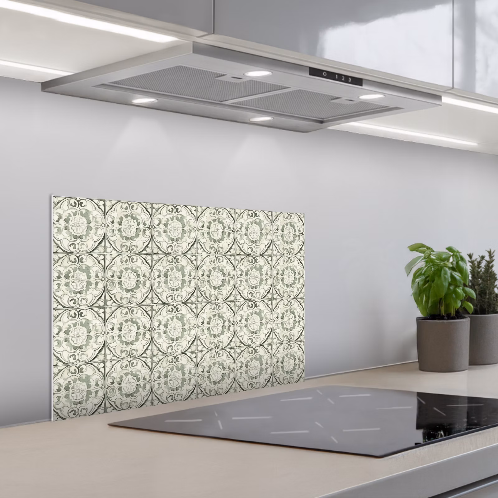 Paraschizzi cucina - Ornamento riccio - Piastrella - Verde — 1