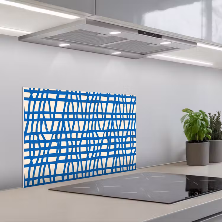Paraschizzi cucina - Motivo a scacchi - Blu - Crema — 1