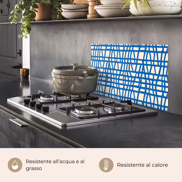 Paraschizzi cucina - Motivo a scacchi - Blu - Crema — 2