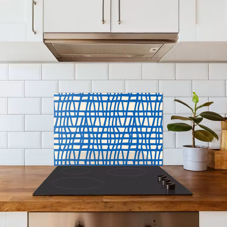Paraschizzi cucina - Motivo a scacchi - Blu - Crema — 3