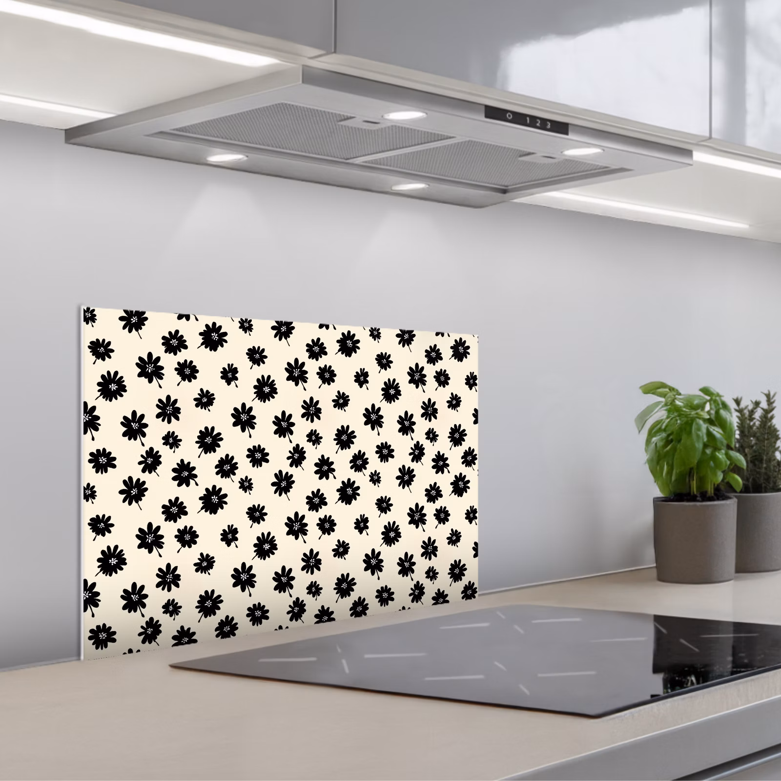 Paraschizzi cucina - Margherite - Grafica - Nero - Beige — 1