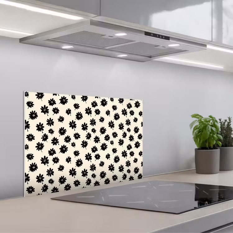 Paraschizzi cucina - Margherite - Grafica - Nero - Beige — 1