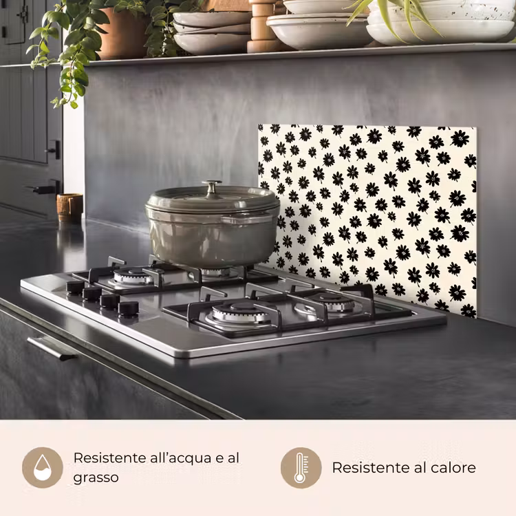Paraschizzi cucina - Margherite - Grafica - Nero - Beige — 2