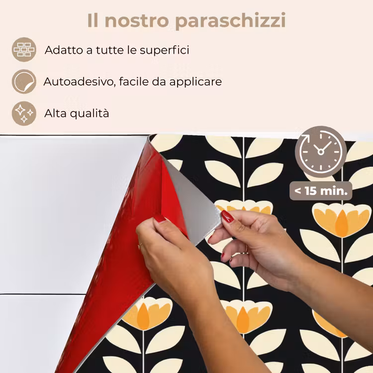 Paraschizzi cucina - Retrò - Fiore - Nero - Giallo ocra — 4