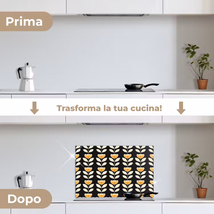 Paraschizzi cucina - Retrò - Fiore - Nero - Giallo ocra — 7