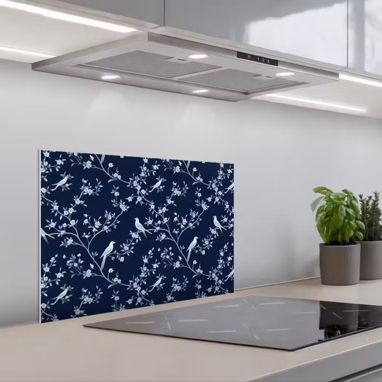 Paraschizzi cucina - Grafica - Ramo di fiori - Blu — 1