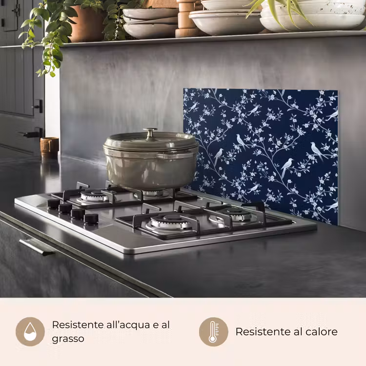 Paraschizzi cucina - Grafica - Ramo di fiori - Blu — 2
