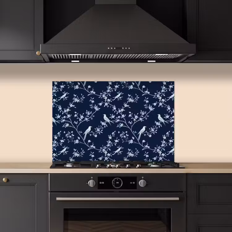 Paraschizzi cucina - Grafica - Ramo di fiori - Blu — 5