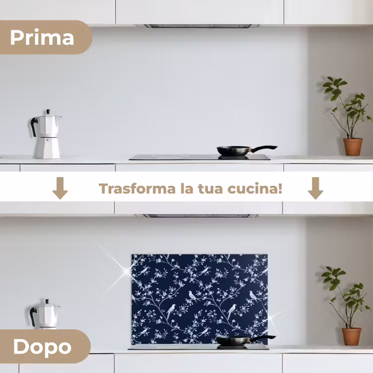 Paraschizzi cucina - Grafica - Ramo di fiori - Blu — 7
