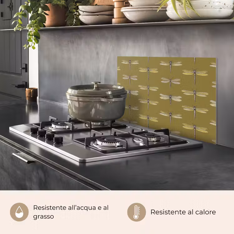 Paraschizzi cucina - Libellule - Motivo - Verde — 2