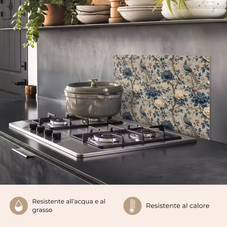 Paraschizzi cucina - Pavone - Fiori - Blu — 2