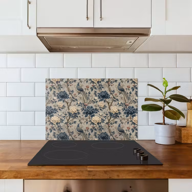 Paraschizzi cucina - Pavone - Fiori - Blu — 3
