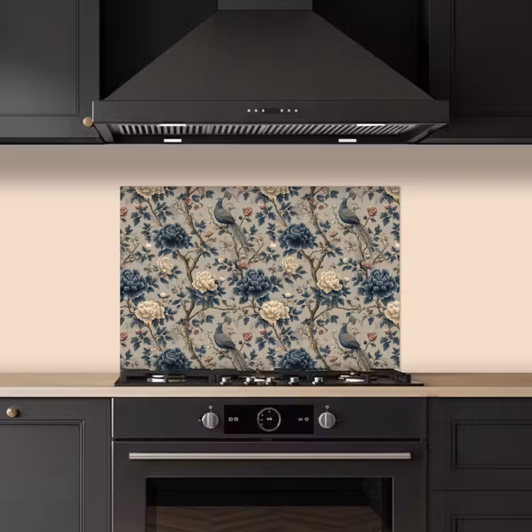 Paraschizzi cucina - Pavone - Fiori - Blu — 5
