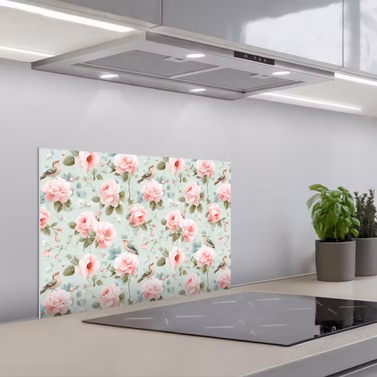 Paraschizzi cucina - Rose - Uccelli - Pastello - Colorato — 1