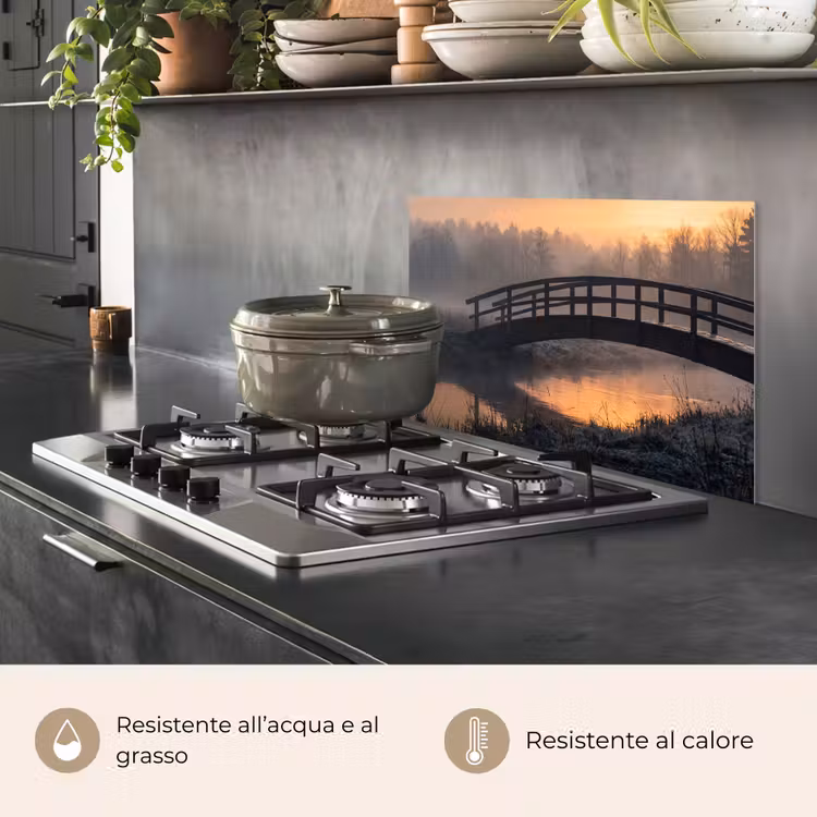 Paraschizzi cucina - Ponte - Nebbia - Alberi - Acqua — 2