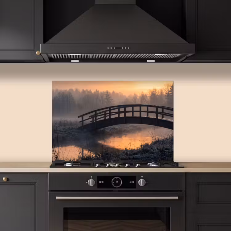 Paraschizzi cucina - Ponte - Nebbia - Alberi - Acqua — 5