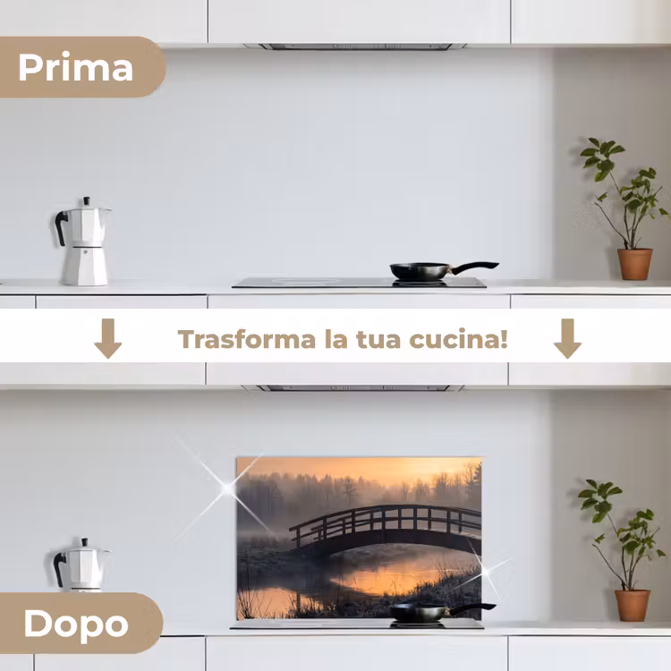Paraschizzi cucina - Ponte - Nebbia - Alberi - Acqua — 7