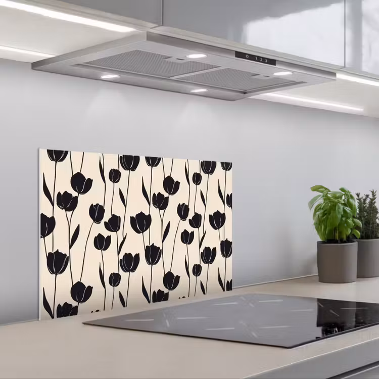 Paraschizzi cucina - Tulipani - Motivo - Nero — 1