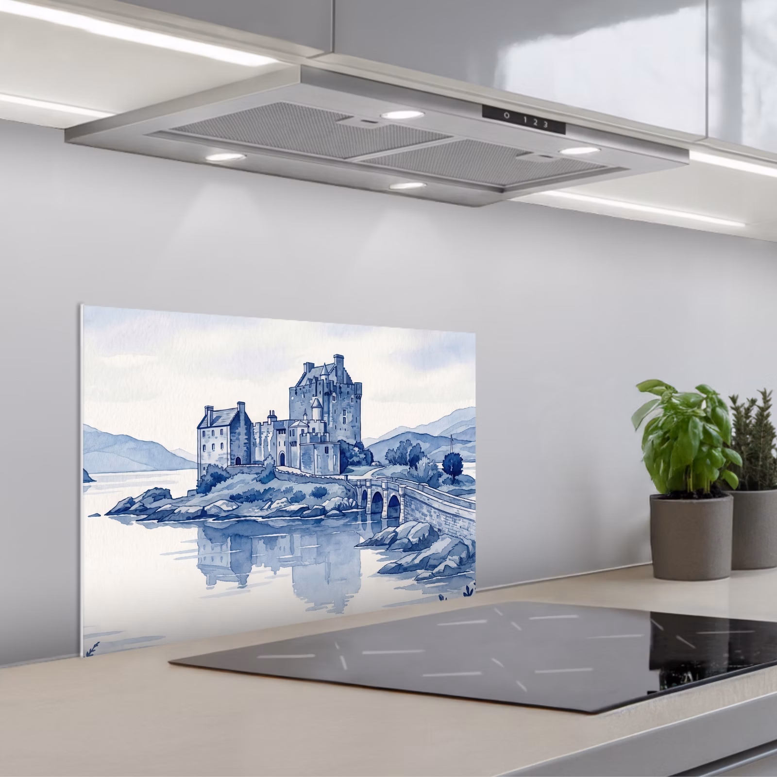 Paraschizzi cucina - Scozia - Castello - Blu - Acquerello — 1