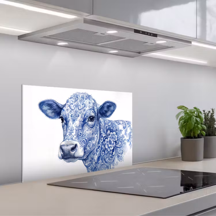 Paraschizzi cucina - Illustrazione - Mucca - Blu — 1