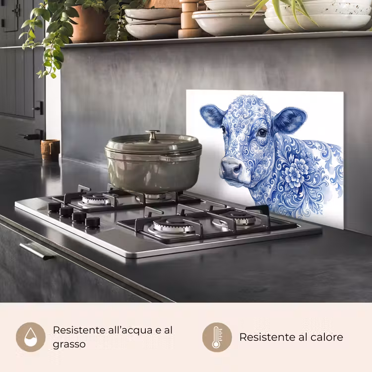 Paraschizzi cucina - Illustrazione - Mucca - Blu — 2