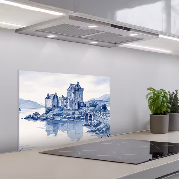 Paraschizzi cucina - Scozia - Castello - Blu - Acquerello — 1