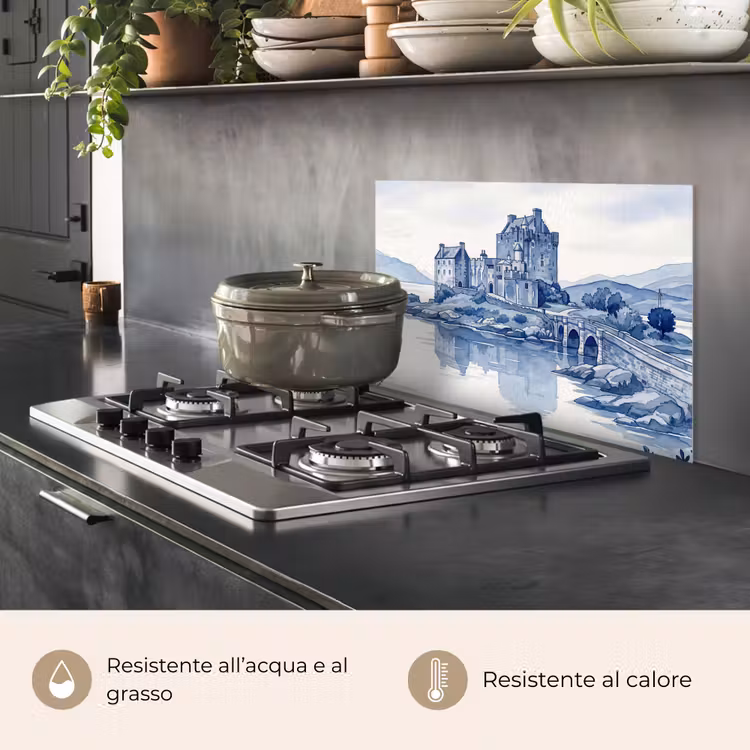 Paraschizzi cucina - Scozia - Castello - Blu - Acquerello — 2