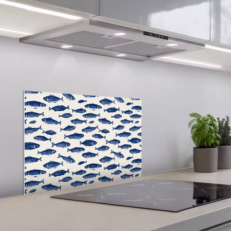 Paraschizzi cucina - Pesce - Motivo - Blu - Bianco — 1