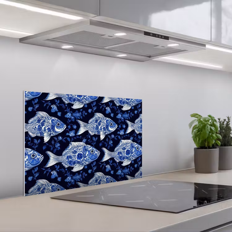 Paraschizzi cucina - Pesci - Fiori - Blu — 1