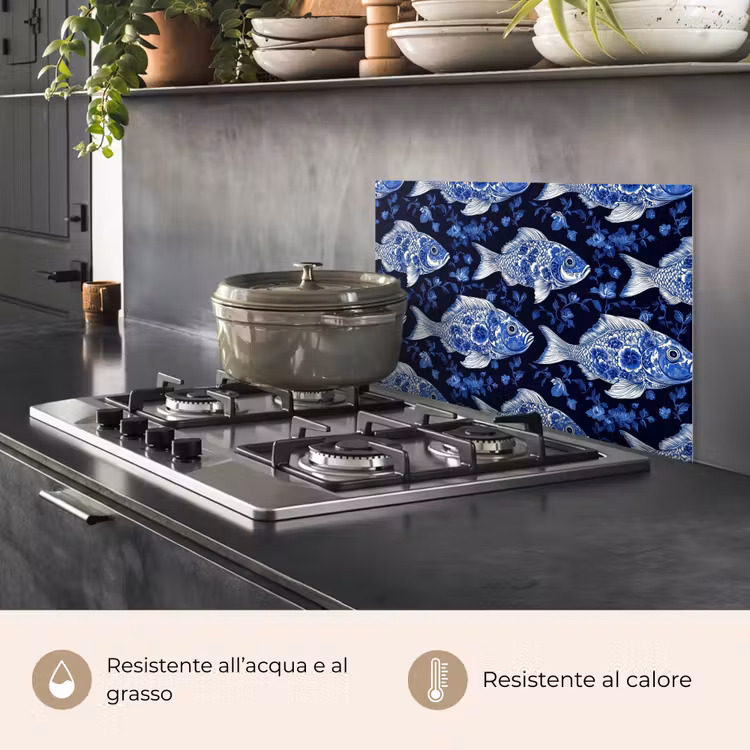 Paraschizzi cucina - Pesci - Fiori - Blu — 2